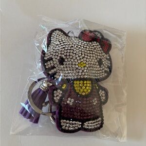 Crystal-Embellished Hello Kitty Keychain - Purple & Silver
